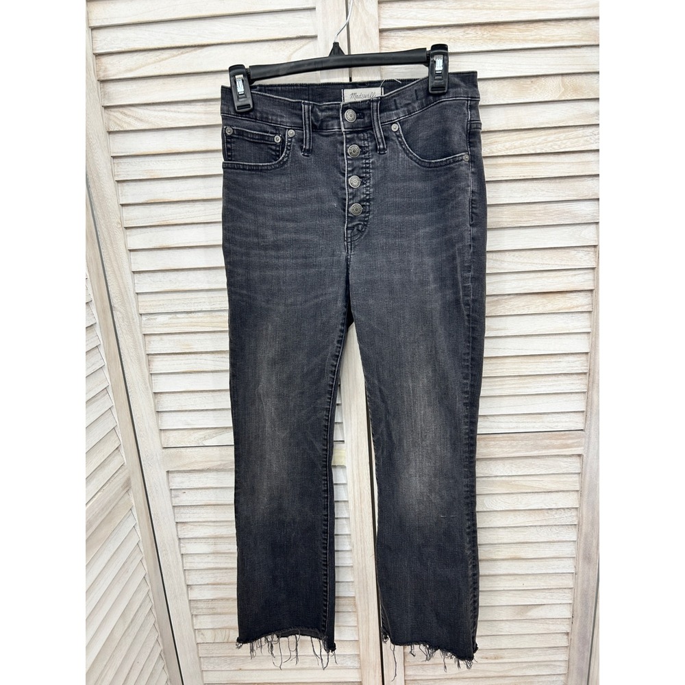 Madewell Cali Demi-Boot Jeans 27 Black Wash Edgy Grunge Bootcut Straight